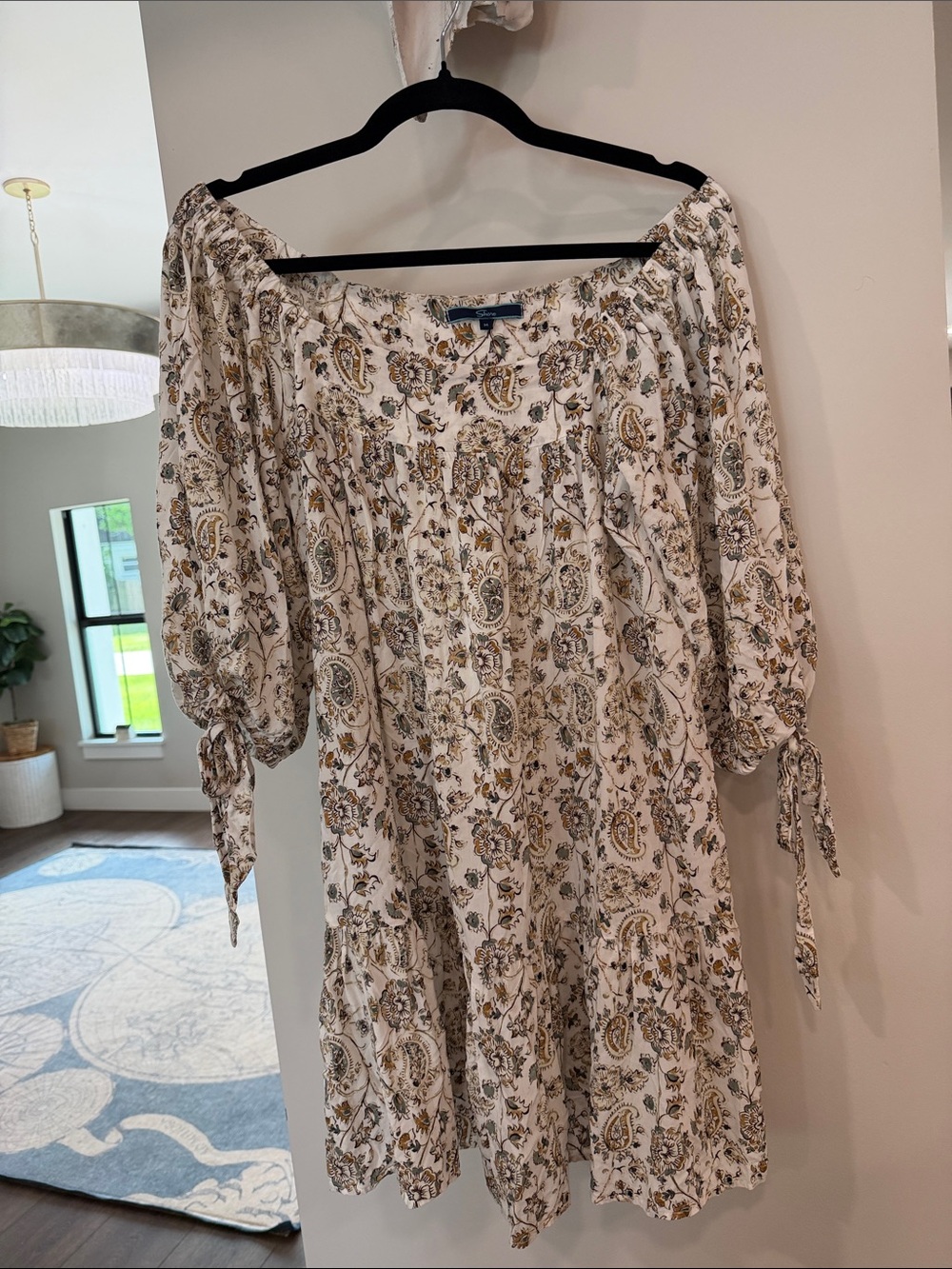 Shore brand Off-Shoulder Tie-Sleeve Dress in Cream and neutral colors sz M
